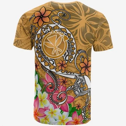 Hawaii T-shirt - Turtle Plumeria Polynesian Tattoo Gold Color