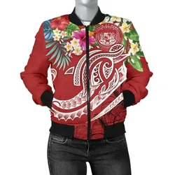 FamilyGater Jacket - Bomber Jacket Polynesian Hawaii - Summer Plumeria (Red) - BN15