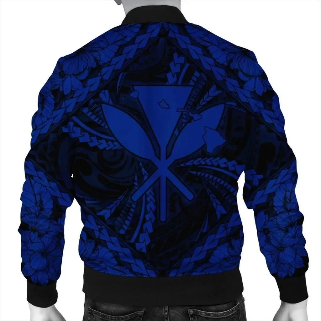 Alohawaii Jacket - Hawaiian Map Kanaka Hibiscus Blue Polynesian Bomber Jacket - AH - JR