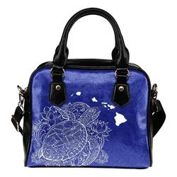 Polynesian Hawaii Shoulder Handbag - Turtle Map White Blue
