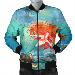 Hawaiian Mermaid Turtle Dolphin Polynesian Bomber Jacket - AH