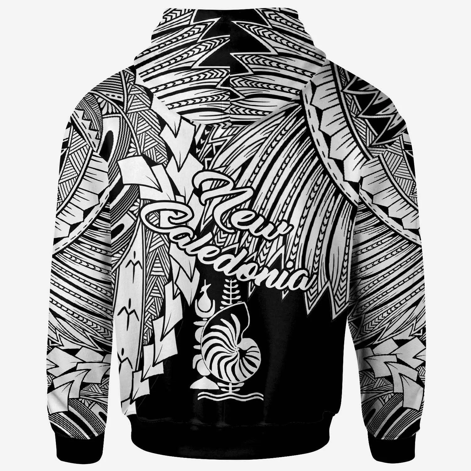 New Caledonia Polynesian Custom Personalised Hoodie - Tribal Wave Tattoo White