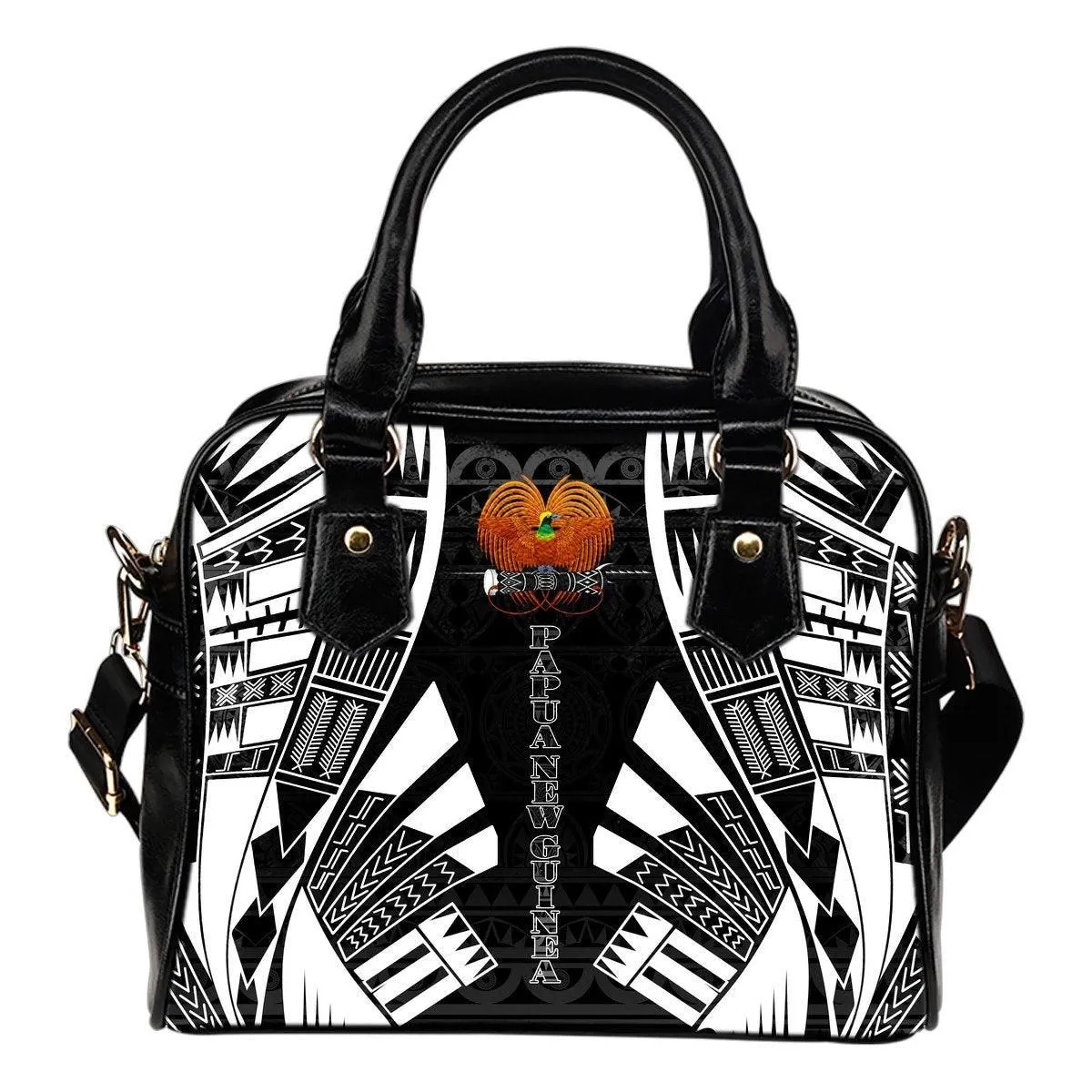 Papua New Guinea Shoulder Handbag - Polynesian Tattoo Black