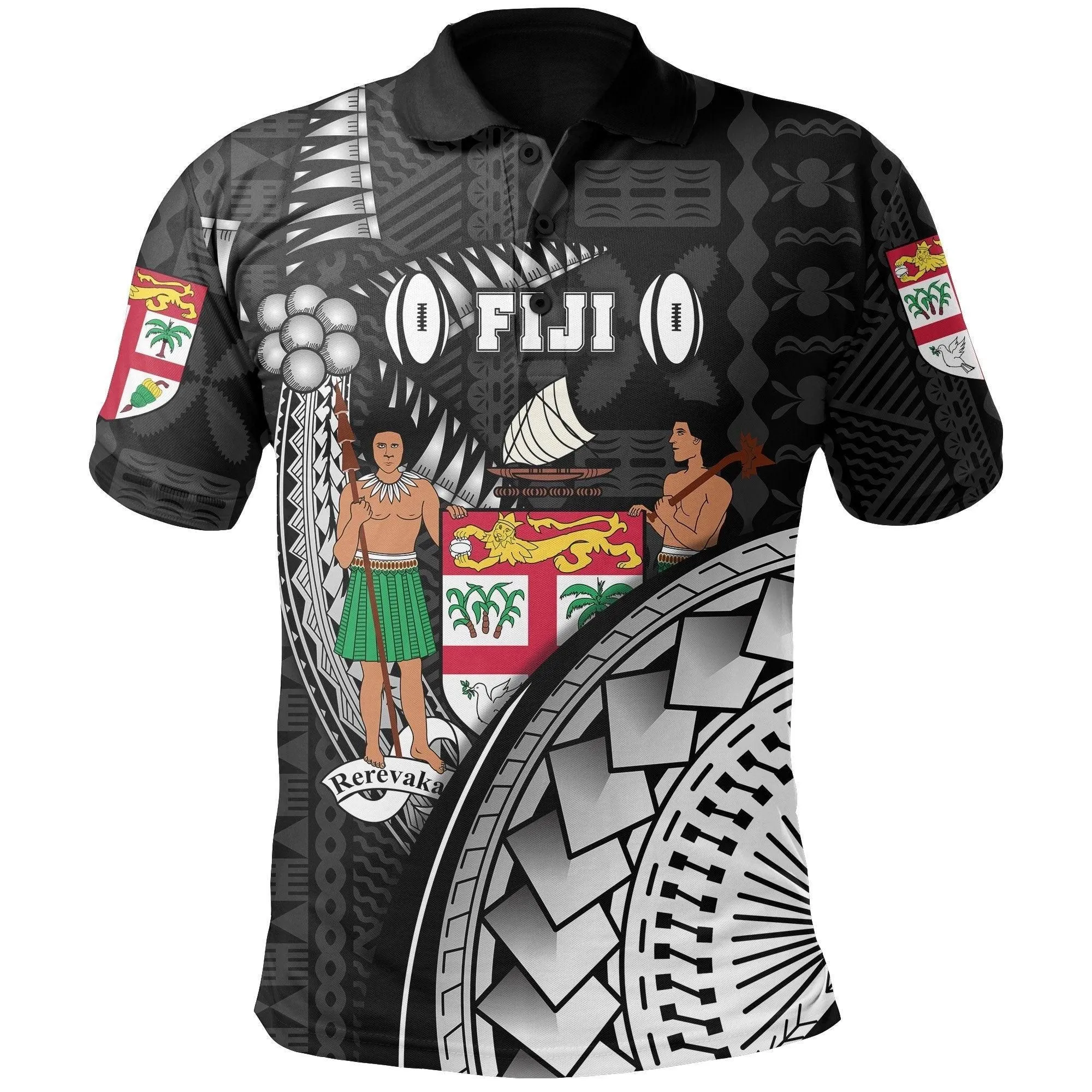 (Custom Personalised) Fiji Tapa Rugby Polo Shirt Armor Style