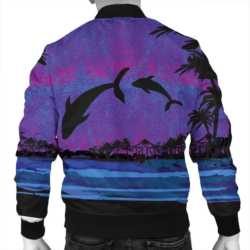 Hawaiian Dolphin In Night Polynesian Bomber Jacket