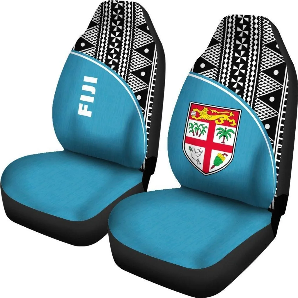 Fiji Tapa Car Seat Covers - Blue Curve