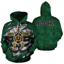 Hibiscus Polynesian Green Hawaii Turtle Unisex 3D Hoodie All Over Print Hkigi
