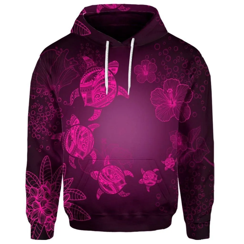(Personalised) Hawaiian Plumeria Hibiscus Turtle Under Sea Polynesian Hoodie Pink AH