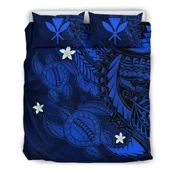 Hawaiian Bedding Set - Hawaii Polynesian Turtle Hibiscus Bedding Set - Blue - AH - J4
