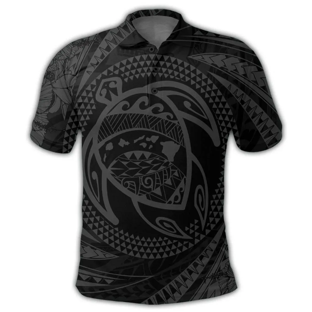 Alohawaii Shirt - Hawaiian Kanaka Honu Hibiscus Tornando Polynesian Gray Polo Shirt - AH - JR