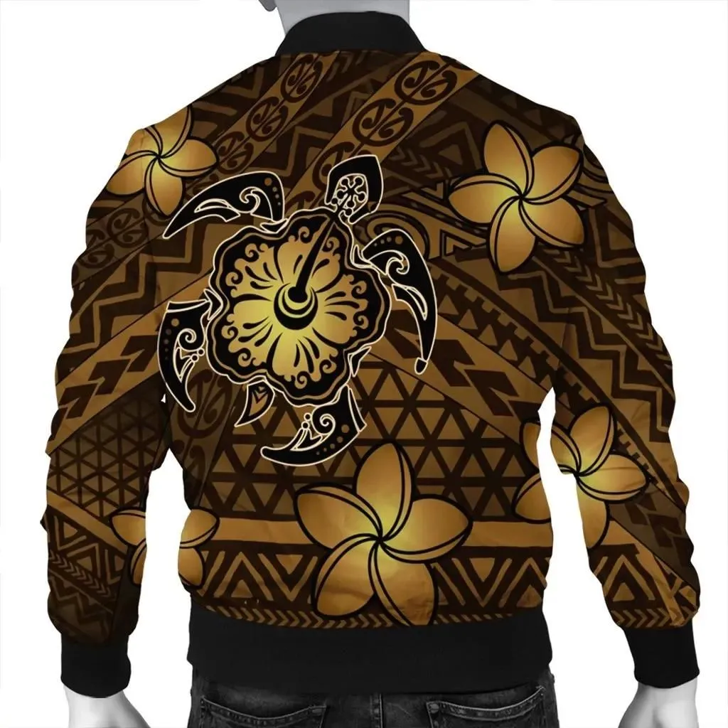 FamilyGater Jacket - Hawaii Mix Polynesian Turtle Plumeria Bomber Jacket - AH - Nick Style - Brown - J5R