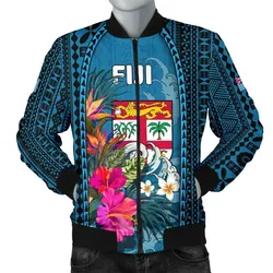 FamilyGater Jacket - Bomber Jacket Fiji Coat Of Arms Polynesian With Hibiscus And Waves TH65