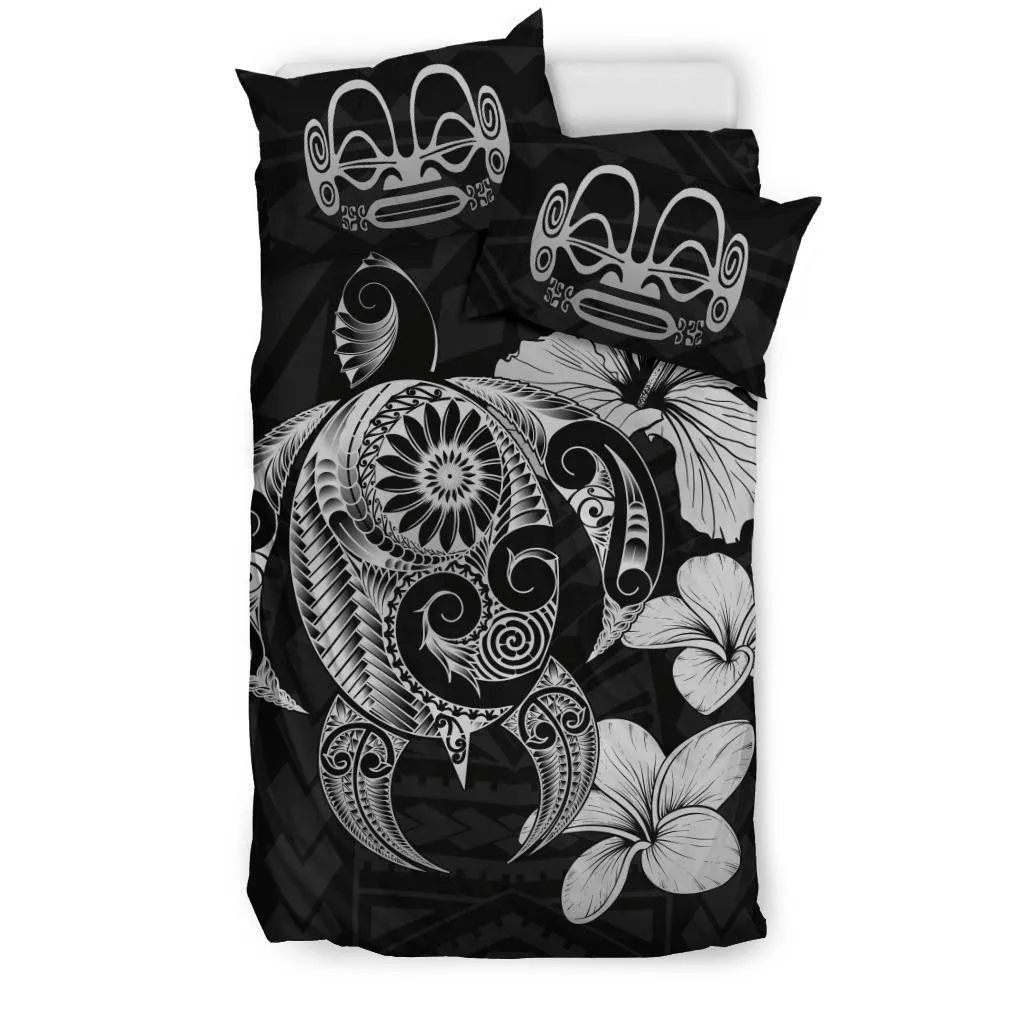 Marquesas Islands Hibiscus Plumeria Mix Polynesian Gray Turtle Bedding Set - J1