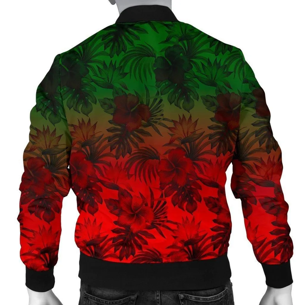 Polynesian Mens Bomber Jacket - Red Hibiscus Patterns