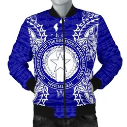 Northern Mariana Islands Polynesian Mens Bomber Jacket Map Blue