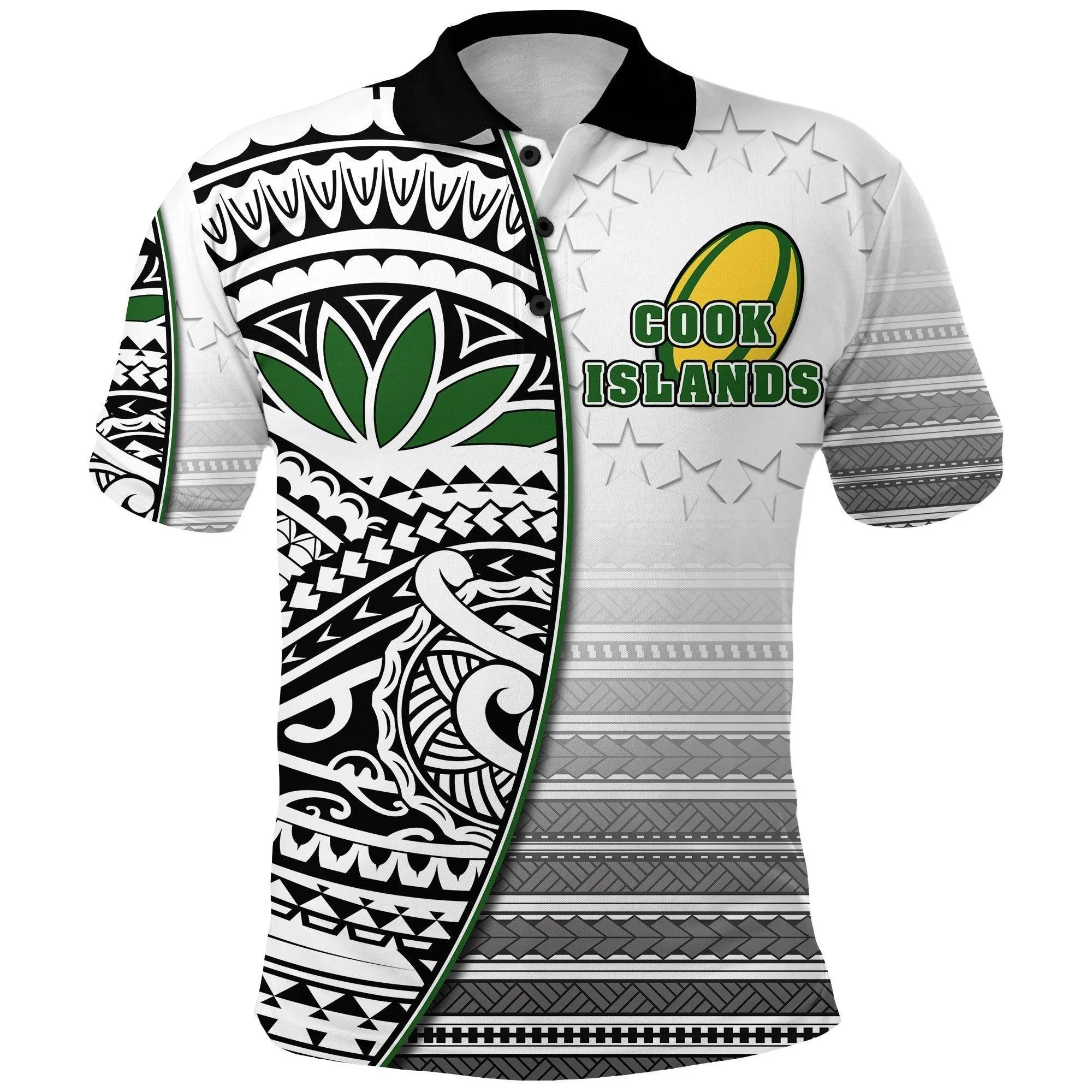 (Custom Personalised) Cook Islands Rugby Polo Shirt Impressive Version Black - Custom Text and Number