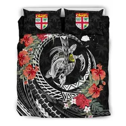 FamilyGater Bedding Set - Cover and Pillow Cases Fiji - Polynesia Map Turtle Hibiscus A24