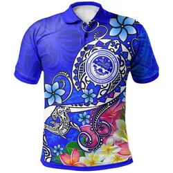 Polynesian Pride Polo Shirt - FSM Polo Shirt Turtle Plumeria (Blue)