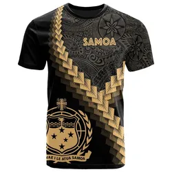 Samoa T shirt - Samoa Coat Of Arms With Polynesian Tattoo Gold