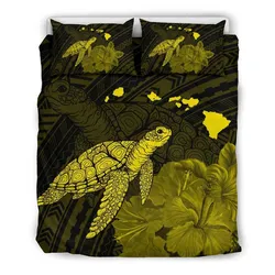 Hawaii Polynesian Hibiscus Turtle Map Bedding Set - AH - Yellow