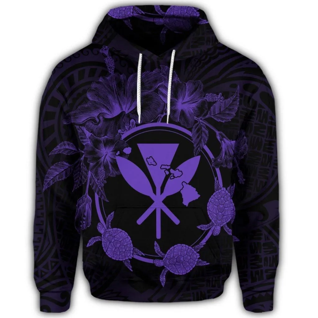 Hawaiian Kanaka Turtle Hibiscus Polynesian Hoodie - Anthea Style Purple