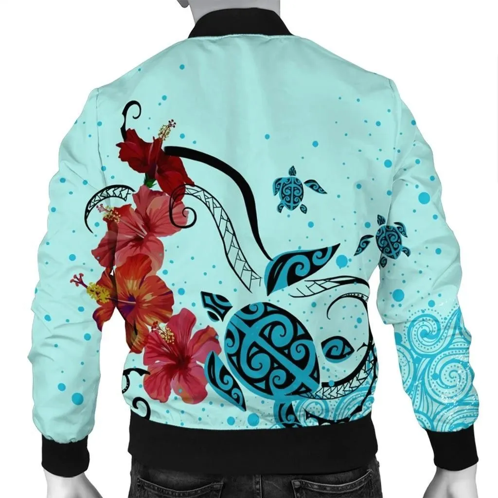 Alohawaii Jacket - Hawaiian Sea Turtle Hibiscus Brilliant Polynesian Bomber Jacket - AH - JR