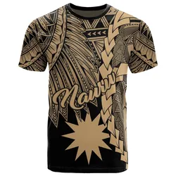 Nauru Polynesian T shirt - Tribal Wave Tattoo Gold