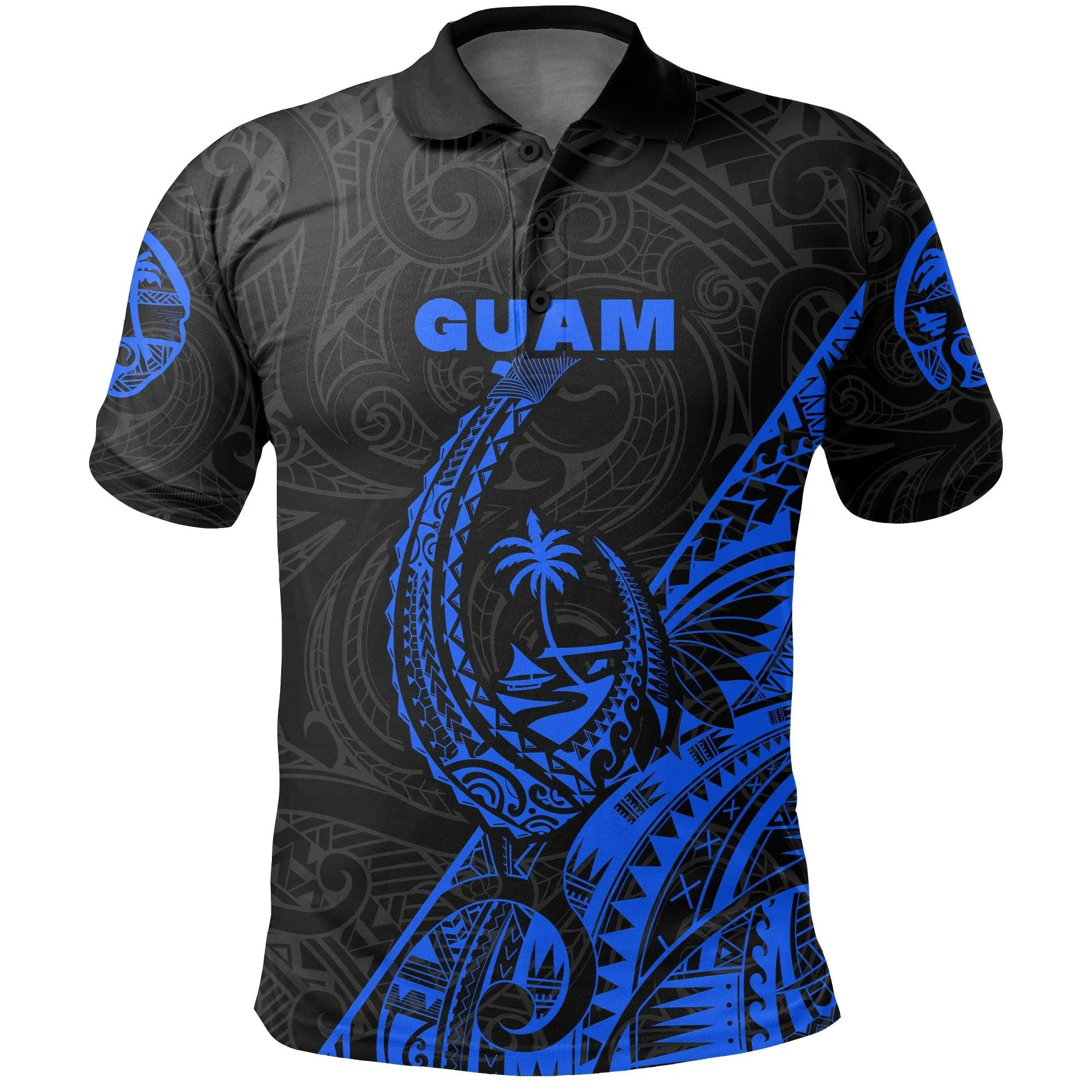 (Custom Personalised) Guam Rugby Polo Shirt Polynesian Patterns Style - Blue LT16