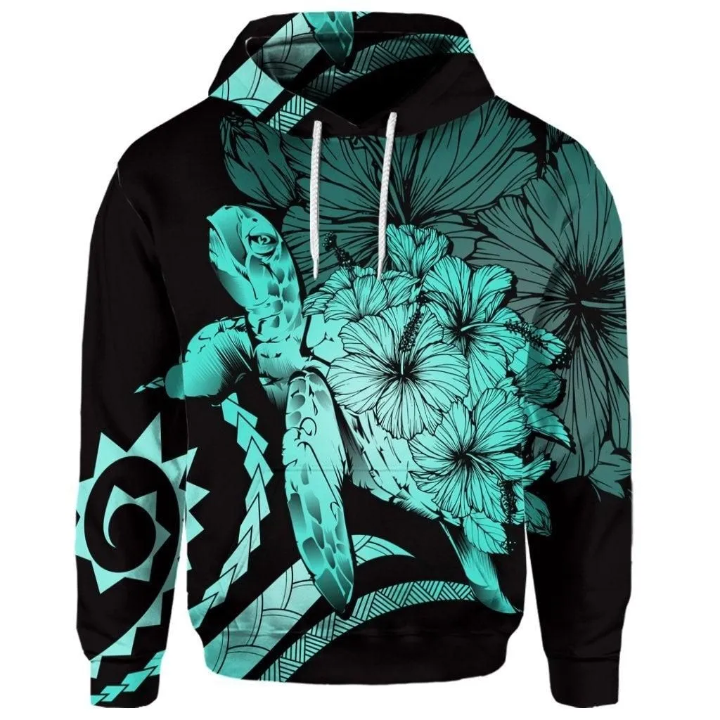 (Personalised) Hawaiian - Hawaii Turtle Hibiscus Polynesian Vintage Hoodie - Turquoise
