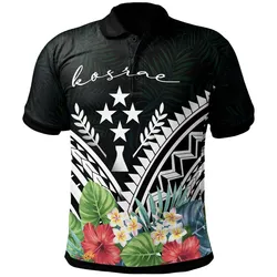 Kosrae Polo Shirt - Kosrae Coat of Arms & Polynesian Tropical Flowers White