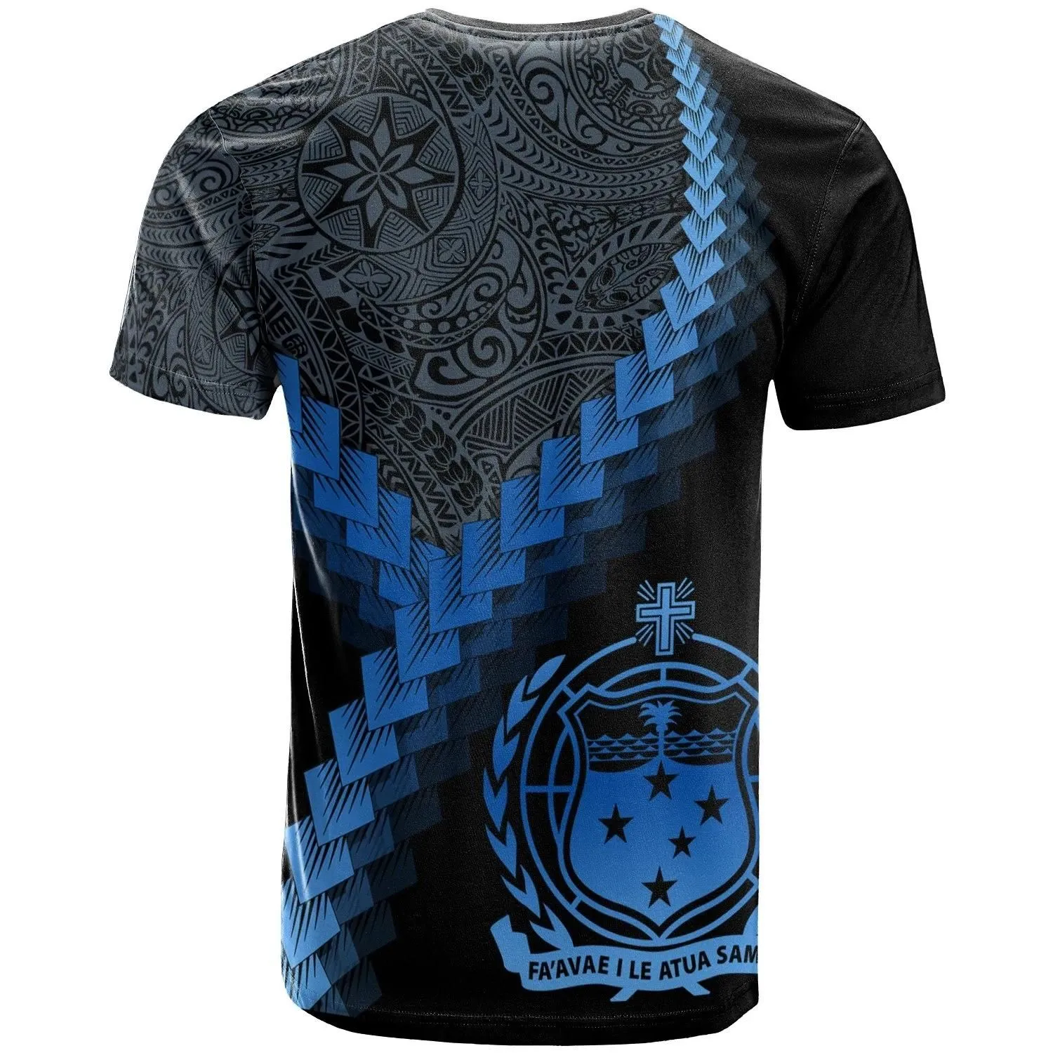 Alohawaii T-Shirt - Tee Samoa - Samoa Coat Of Arms With Polynesian Tattoo Blue - BN22