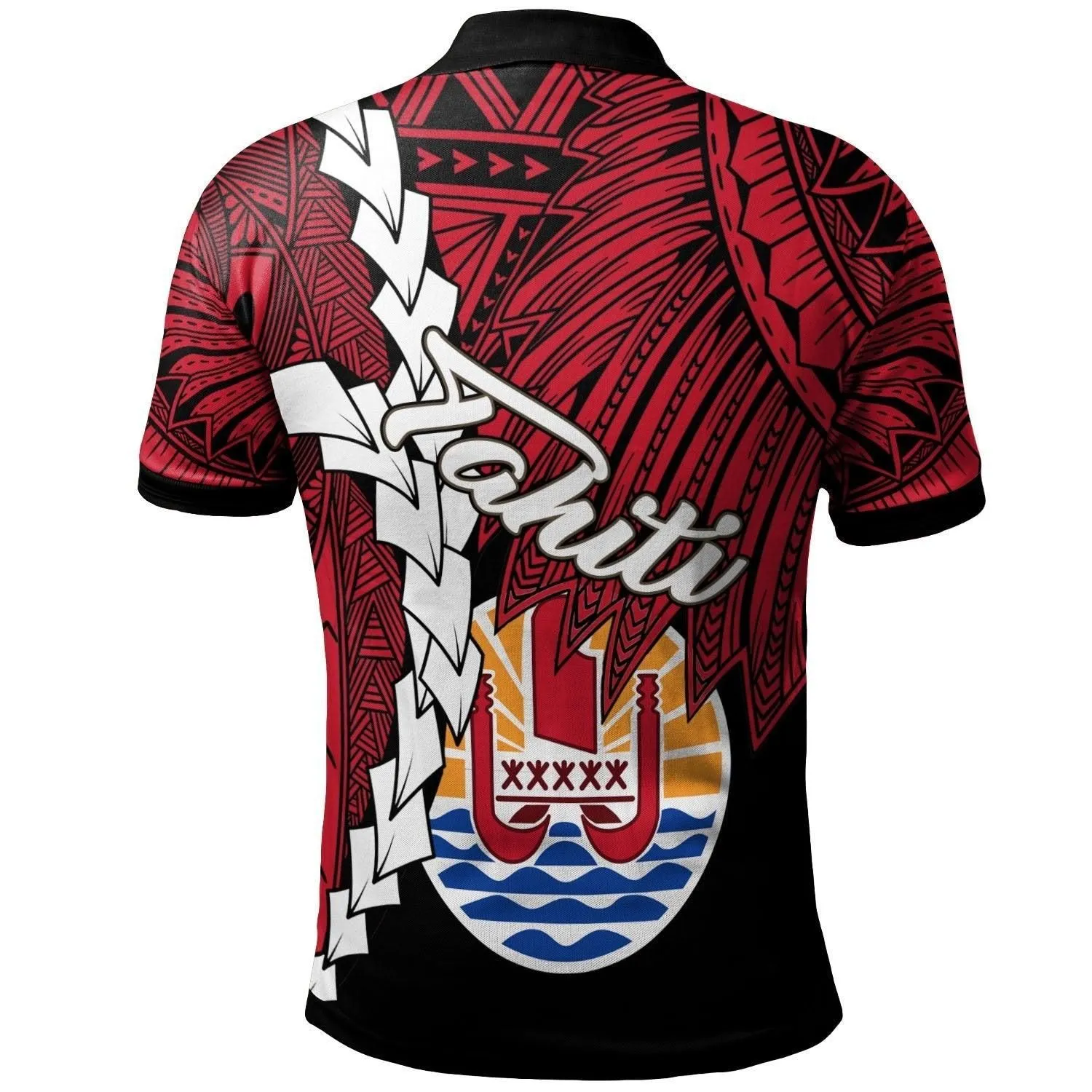 Tahiti Polynesian Custom Personalised Polo Shirt - Tribal Wave Tattoo Flag Style