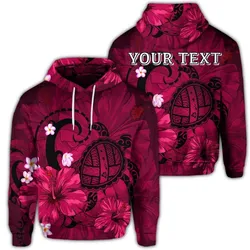 (Personalised) Hawaiian Map Big Turtle Hibiscus Plumeria Tribal Polynesian Hoodie - Pink - AH