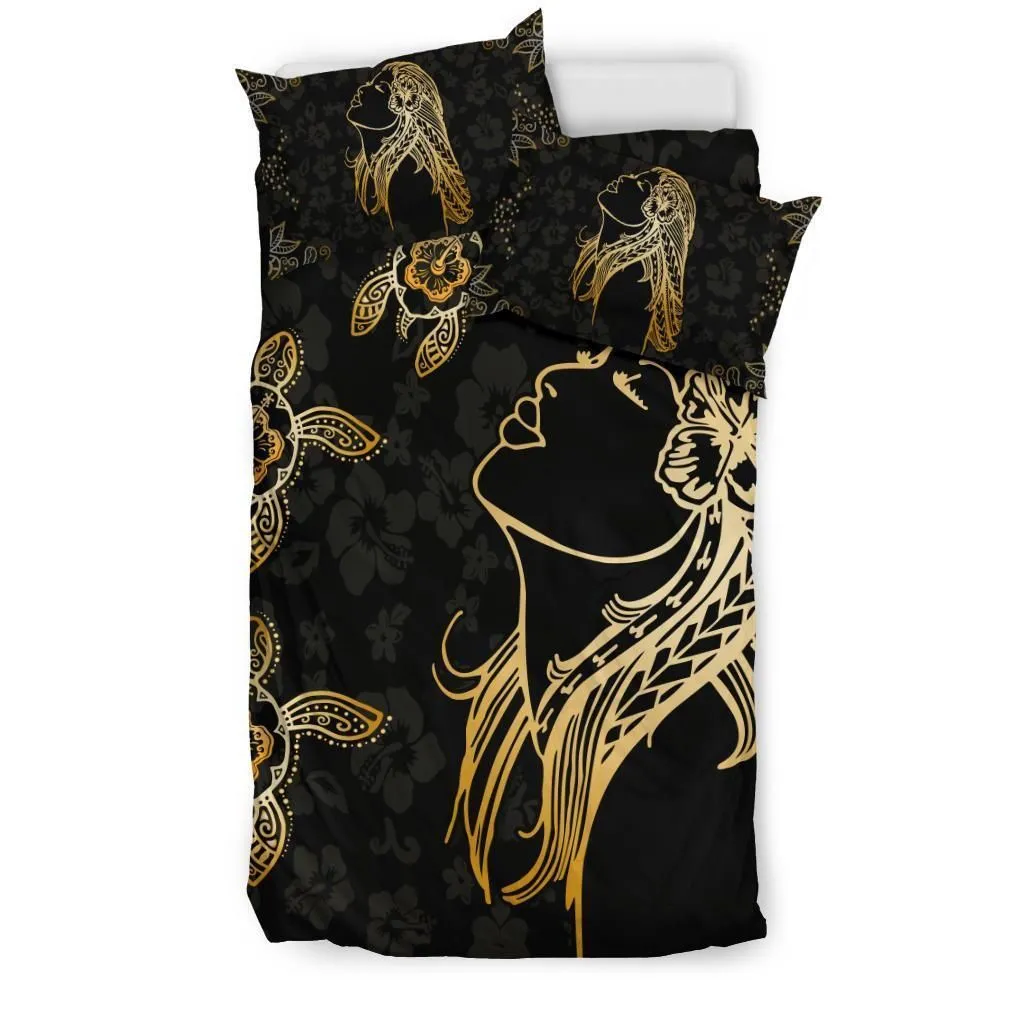 Hawaiian Hula Girl Turtle Hibiscus Polynesian Bedding Set