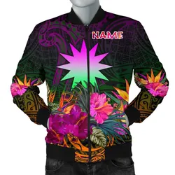 Nauru Personalised Mens Bomber Jacket - Summer Hibiscus