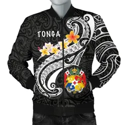 Tonga Men's Bomber Jacket - Tonga Seal  Polynesian Patterns Plumeria (Black) - BN25