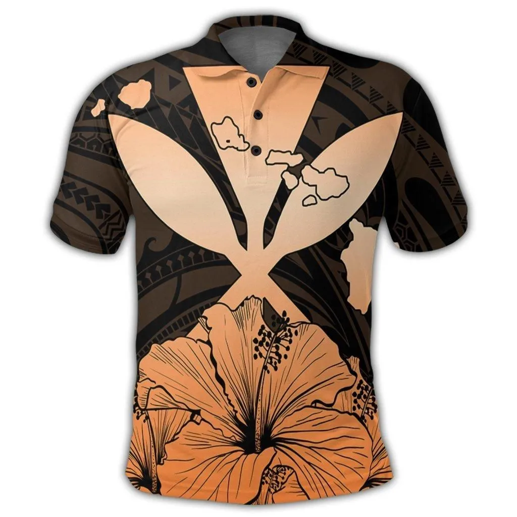 Hawaiian Kanaka Polo Shirt Hibiscus Polynesian Love - Orange