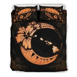 FamilyGater Bedding Set - Cover and Pillow Cases Hawaiian Map Hibiscus Turtle Polynesian Moon Orange - AH - J1