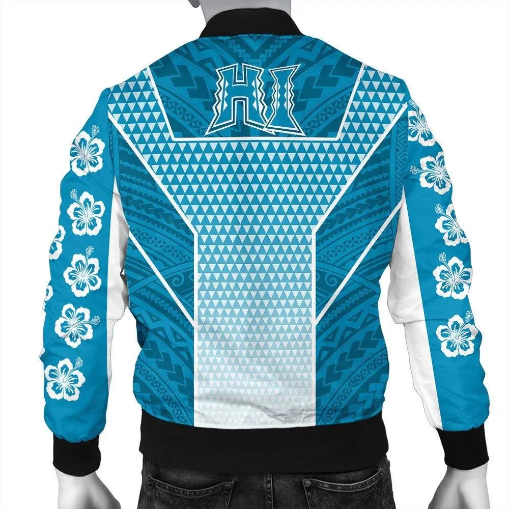 Polynesian Jacket Personalized Kakau Hawaii Polynesian Blue Gradient Bomber Jacket LT10