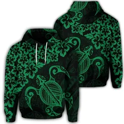 Hawaiian Map Turtle Hibiscus Kanaka Polynesian Hoodie - Green