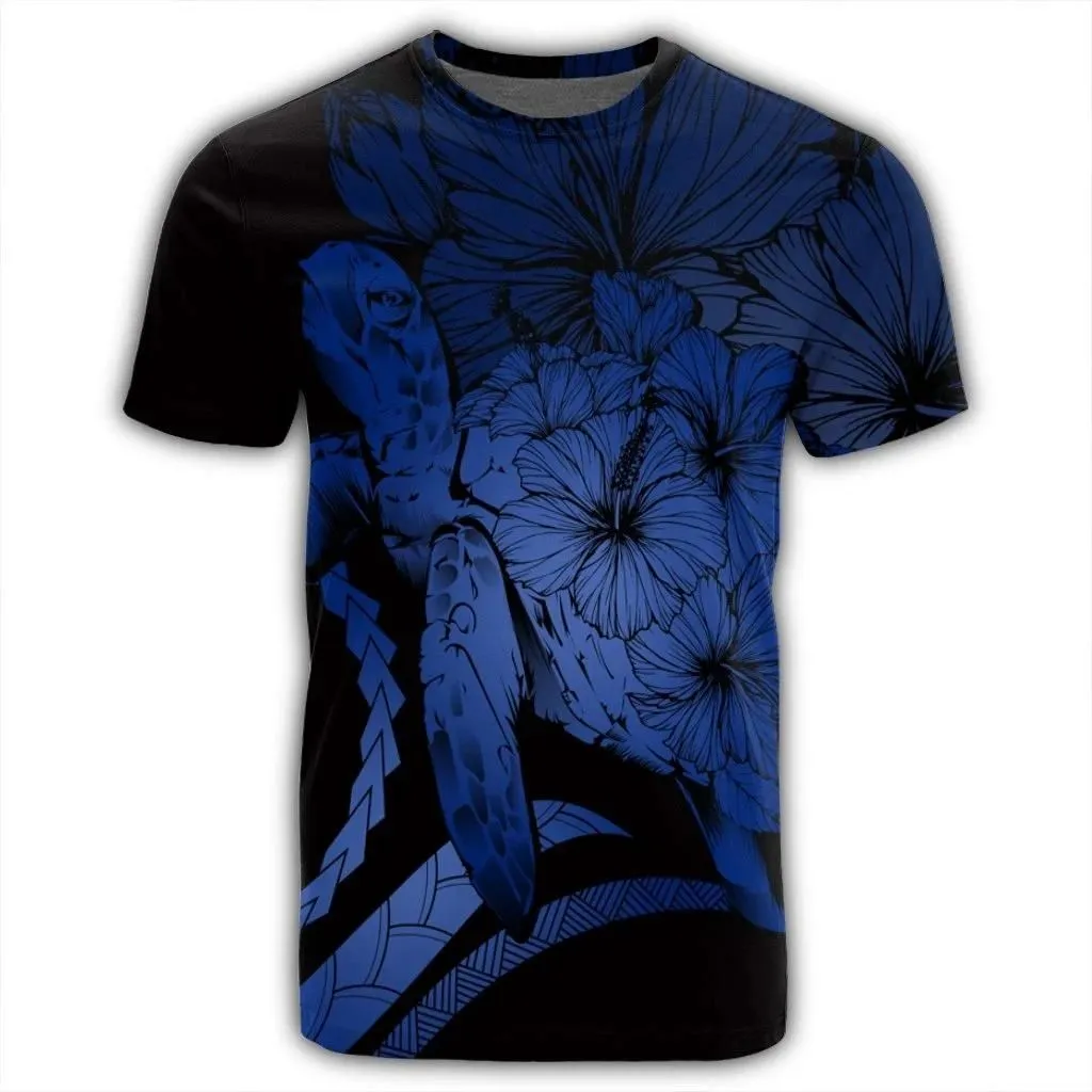 Alohawaii Tee - Hawaiian Hawaii Turtle Hibiscus Polynesian Vintage T-shirt Blue - AH - J4R