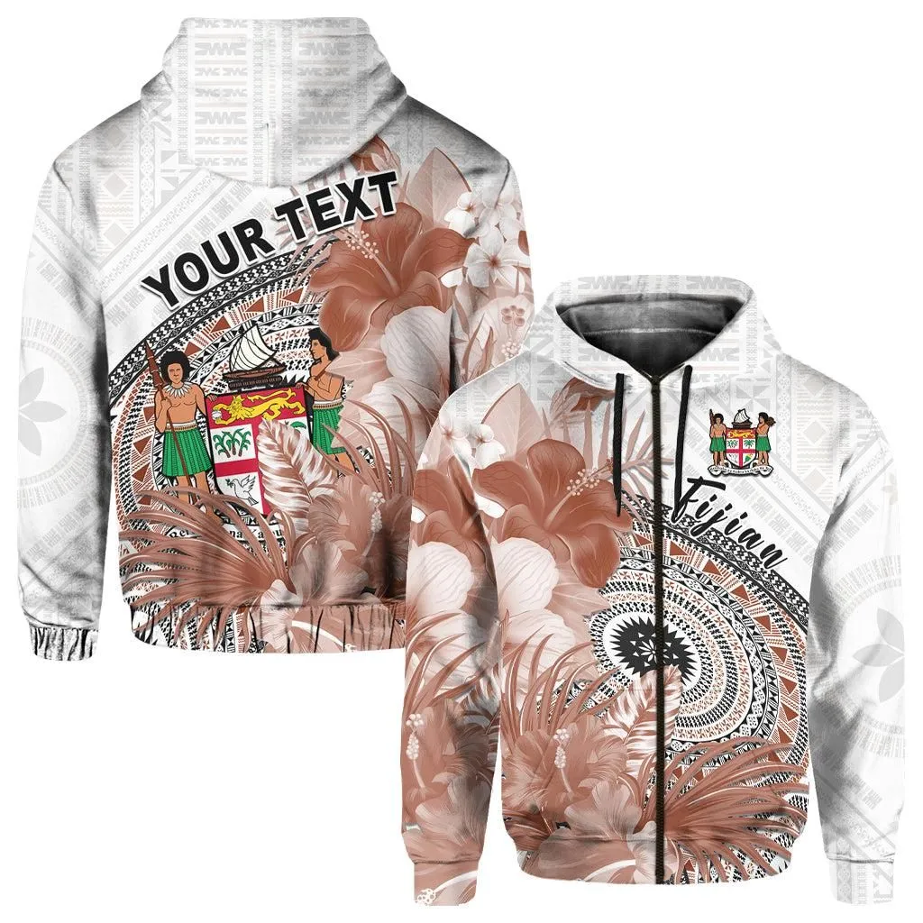 (Custom Personalised) Fiji Tapa Hoodie White Fijian Masi Be Loved Hibiscus LT13