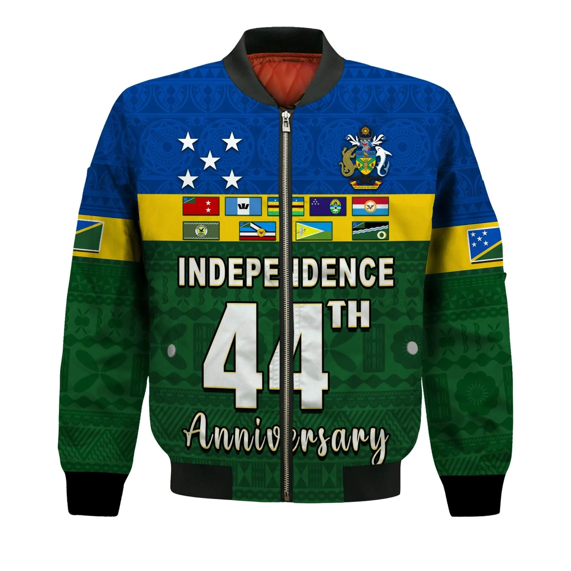 (Custom Text and Number) Solomon Islands National Day Bomber Jacket Independence Day Tapa Pattern LT13