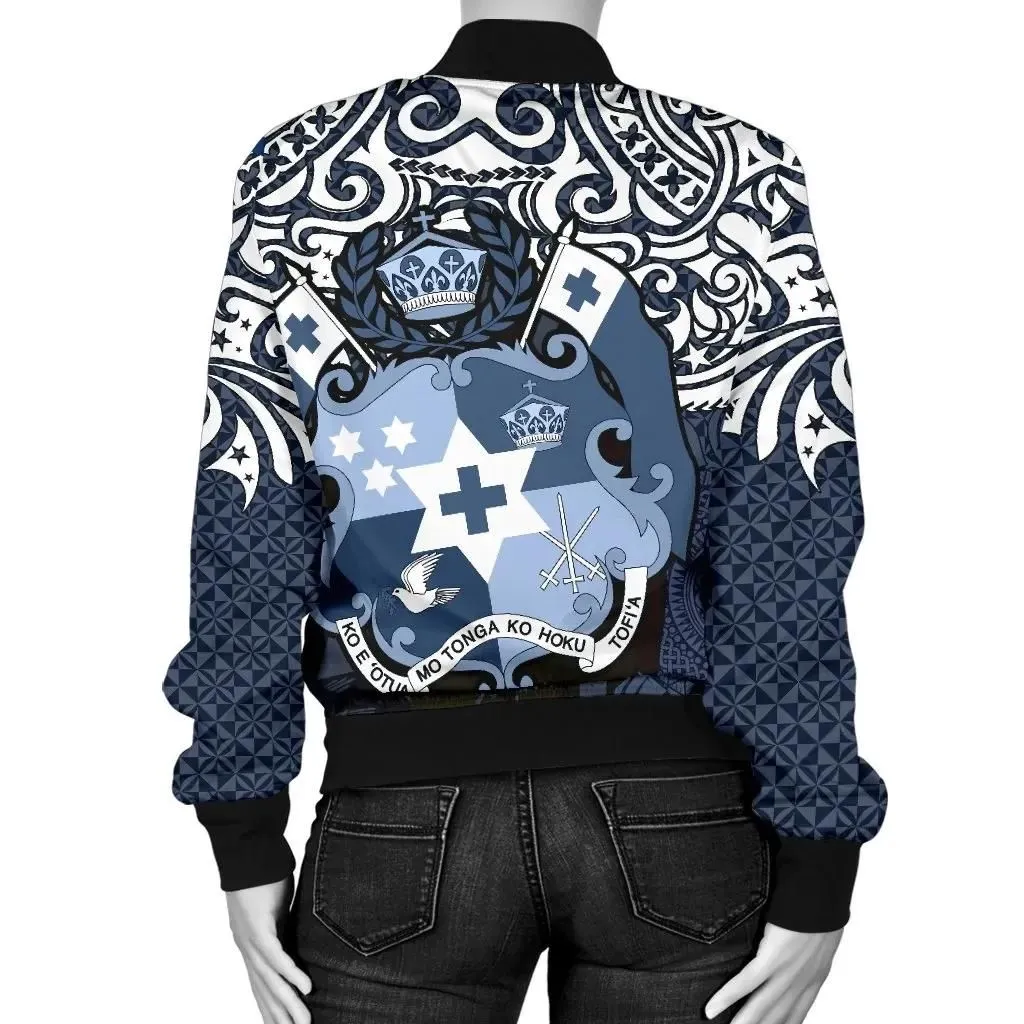 Tonga Polynesian Bomber Jacket (Women)  - Tongan Pride (Blue) - BN15