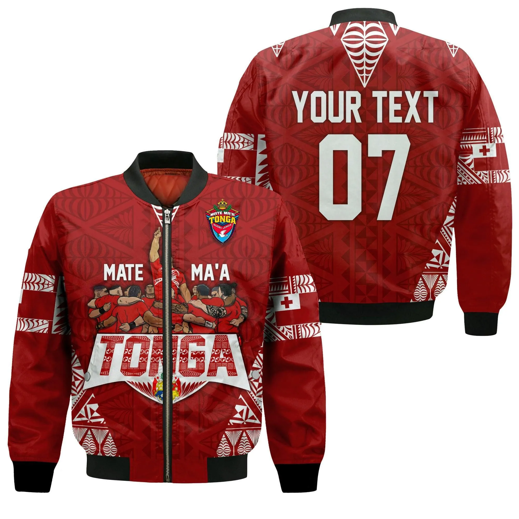 Personalised Tonga Rugby Bomber Jacket Mate Maa Tonga Warriors LT7