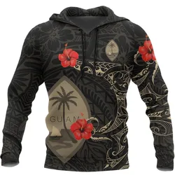 Guam Hoodie Hibiscus Tattoo Style