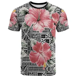 Polynesian Shirt - Pink Hibiscus Flower With Tapa Pattern