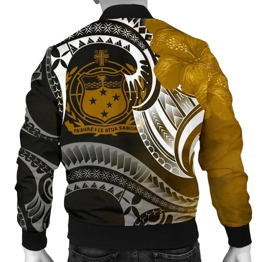 FamilyGaterJacket - Bomber Jacket Samoa Custom Personalised - Samoa Seal Wave Style (Gold) - BN18