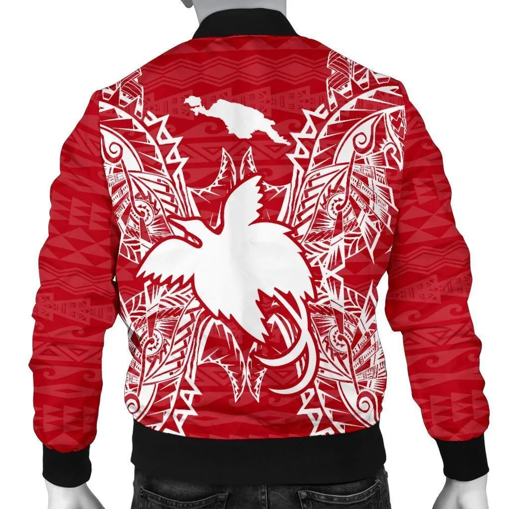 Papua New Guinea Polynesian Mens Bomber Jacket Map Red White