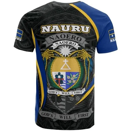 Nauru Polynesian T shirt - Nauru Flag Coat Of Arms Polynesian Tattoo
